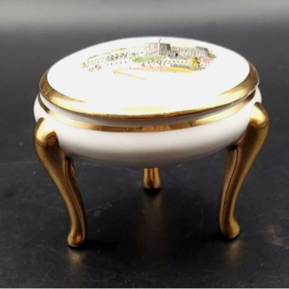 Limoges France 3-Legged Porcelain Trinket Dish Monaco Palais Du Prince w/ Lid - Picture 2 of 6